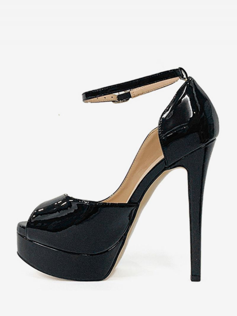 Kvinnors Högklackade Plattformar Peep Toe Ankel Strap Pumps - Svart