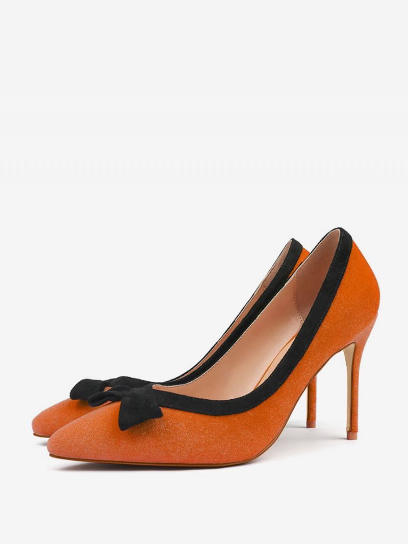 Kvinnors Högklackade Pumps Mocka Spetsad Tå Rosett Slip-on - Orange