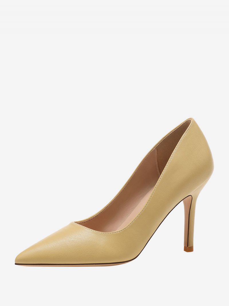 Kvinnors Högklackade Spetsiga Tå Slip-on Dress Skor - Beige