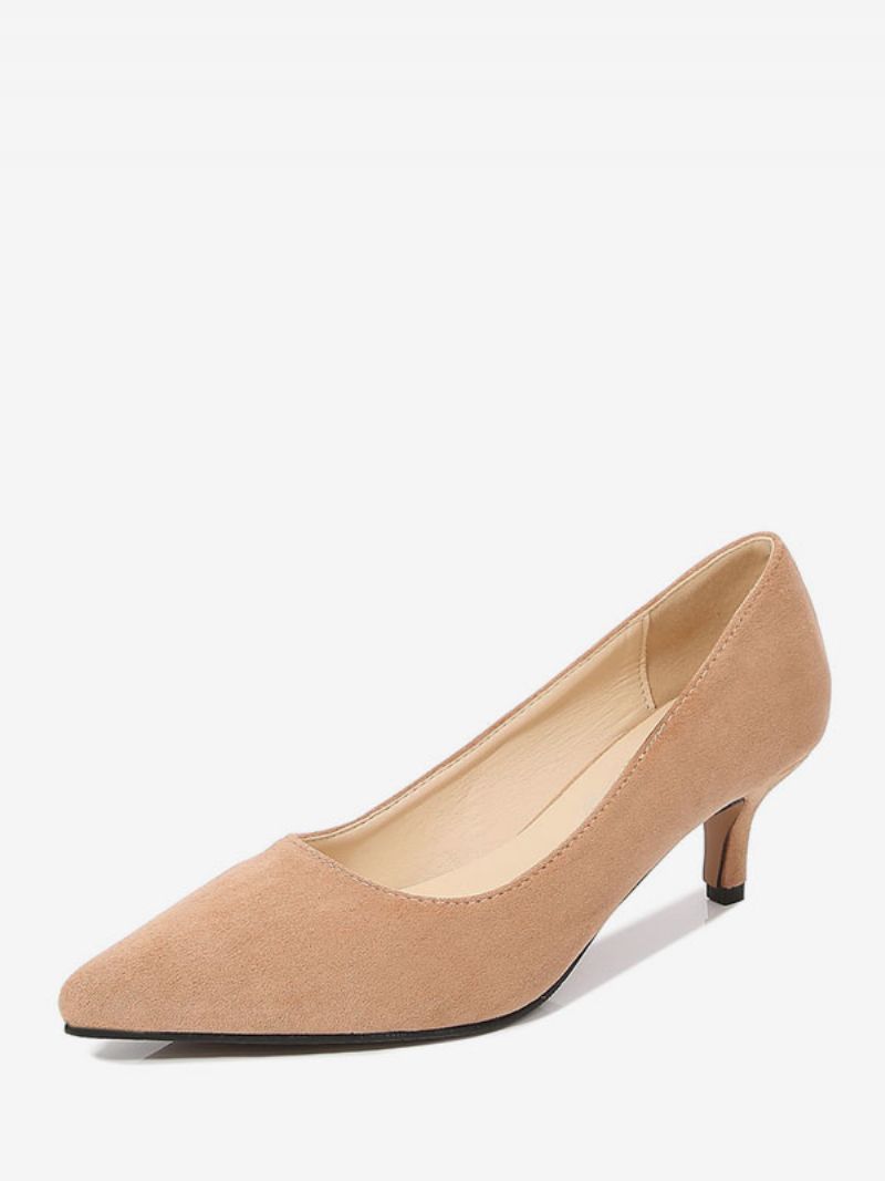 Kvinnors Kitten Heel Pumps Slip-on Spetsad Tå Stiletto Coffee Brown - Ljusgul