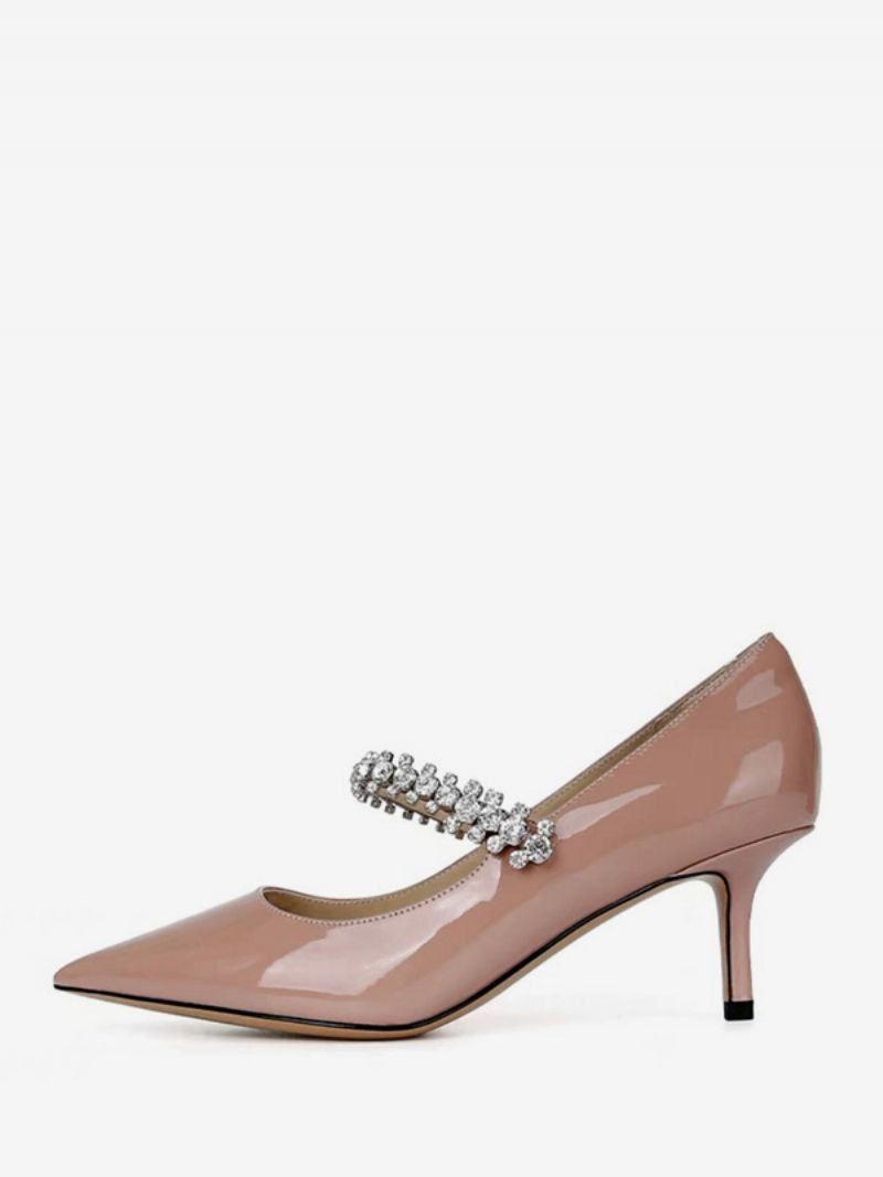 Kvinnors Kitten Heel Pumps Spetsad Tå Rhinestones Mary Jane Skor