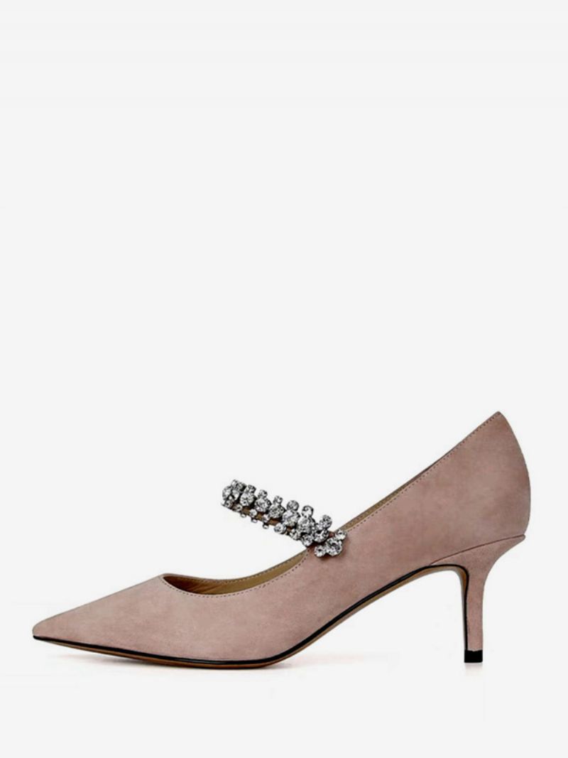 Kvinnors Kitten Heel Pumps Spetsad Tå Rhinestones Mary Jane Skor - Rosa