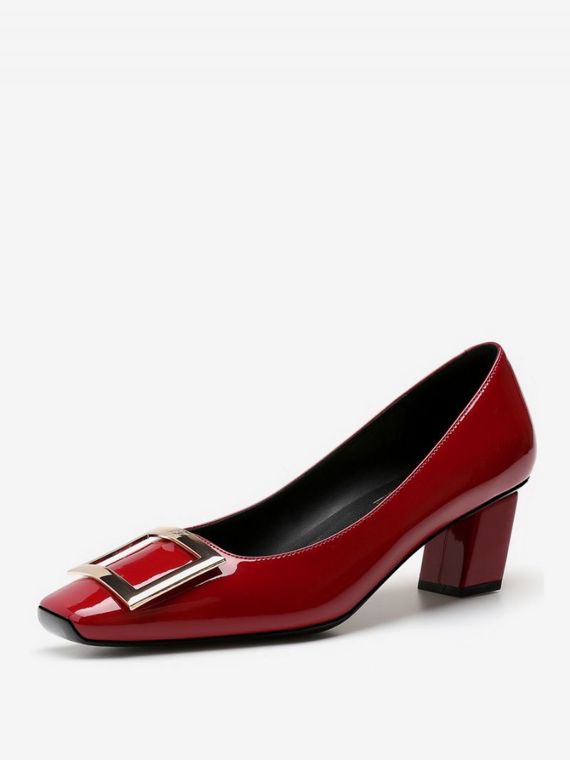 Kvinnors Medel-låga Klackar Chunky Heel Lackläder Pumps - Röd