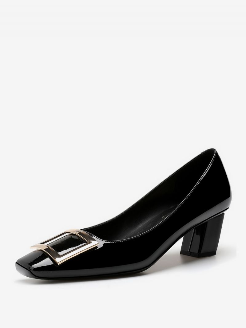 Kvinnors Medel-låga Klackar Chunky Heel Lackläder Pumps - Svart