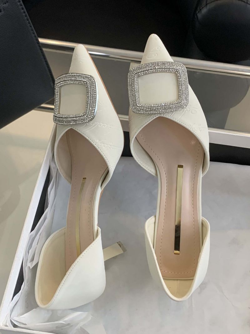 Kvinnors Medellåga Klackar Strass Tå Med Spetsad Kattungeklack Daily Casual Pumps Svart - Beige