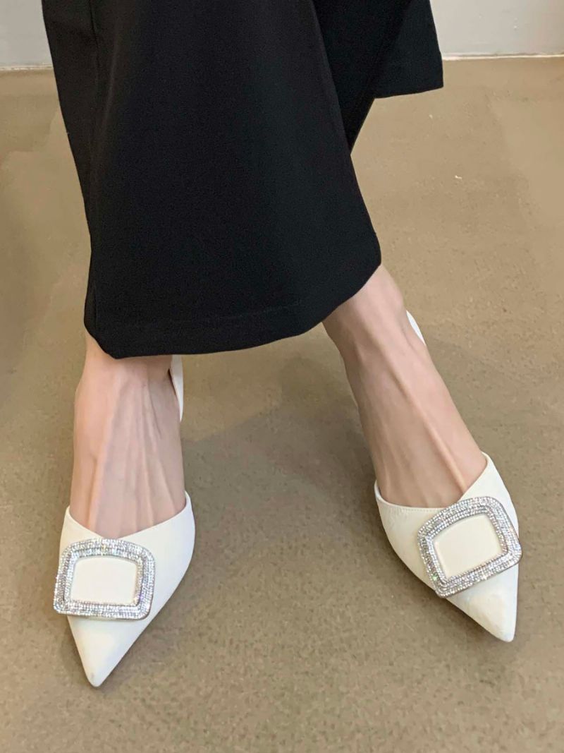 Kvinnors Medellåga Klackar Strass Tå Med Spetsad Kattungeklack Daily Casual Pumps Svart - Beige