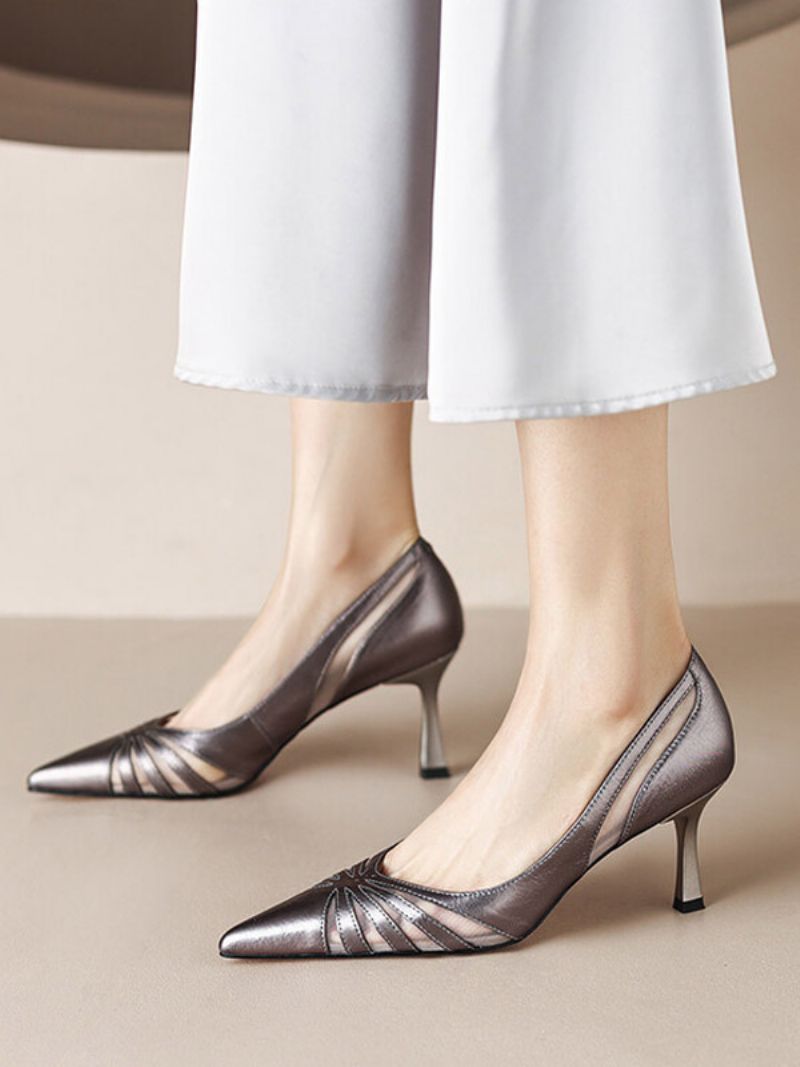 Kvinnors Präglade Spetsiga Tåklackar & Pumps Kitten Heel Konstläder - Silver