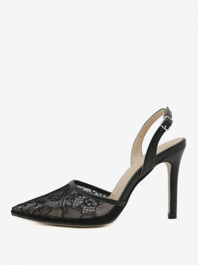 Kvinnors Slingback Klackar Knappar Spets Stilettklack Svart Pumps - Svart