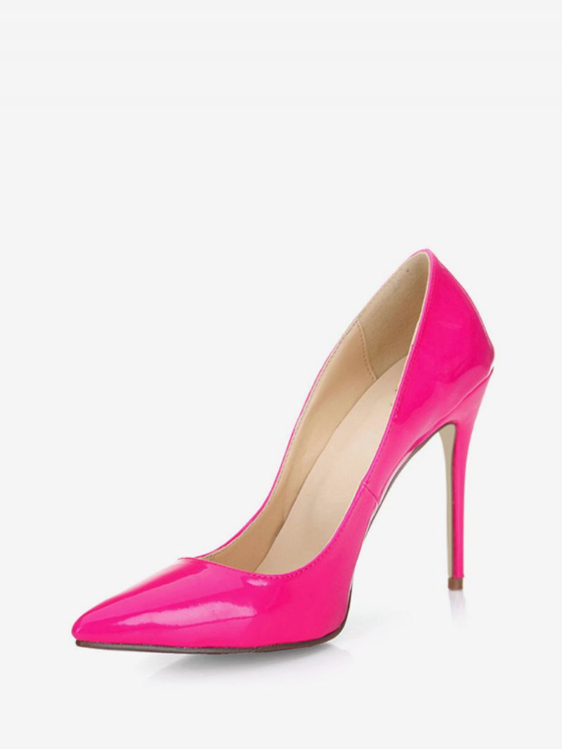 Kvinnors Svarta Högklackade Klänning Skor Spetsiga Tå Lackläder Stilett Pumps - Fuchsia