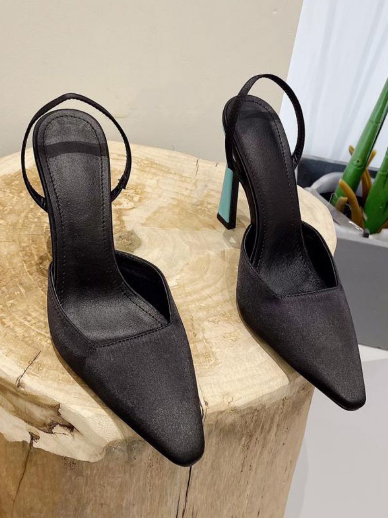 Kvinnors Svarta Högklackade Spetsiga Tå Slingback Stilettl Heel Pumps - Svart