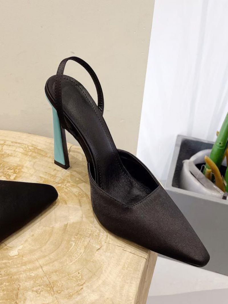 Kvinnors Svarta Högklackade Spetsiga Tå Slingback Stilettl Heel Pumps - Svart