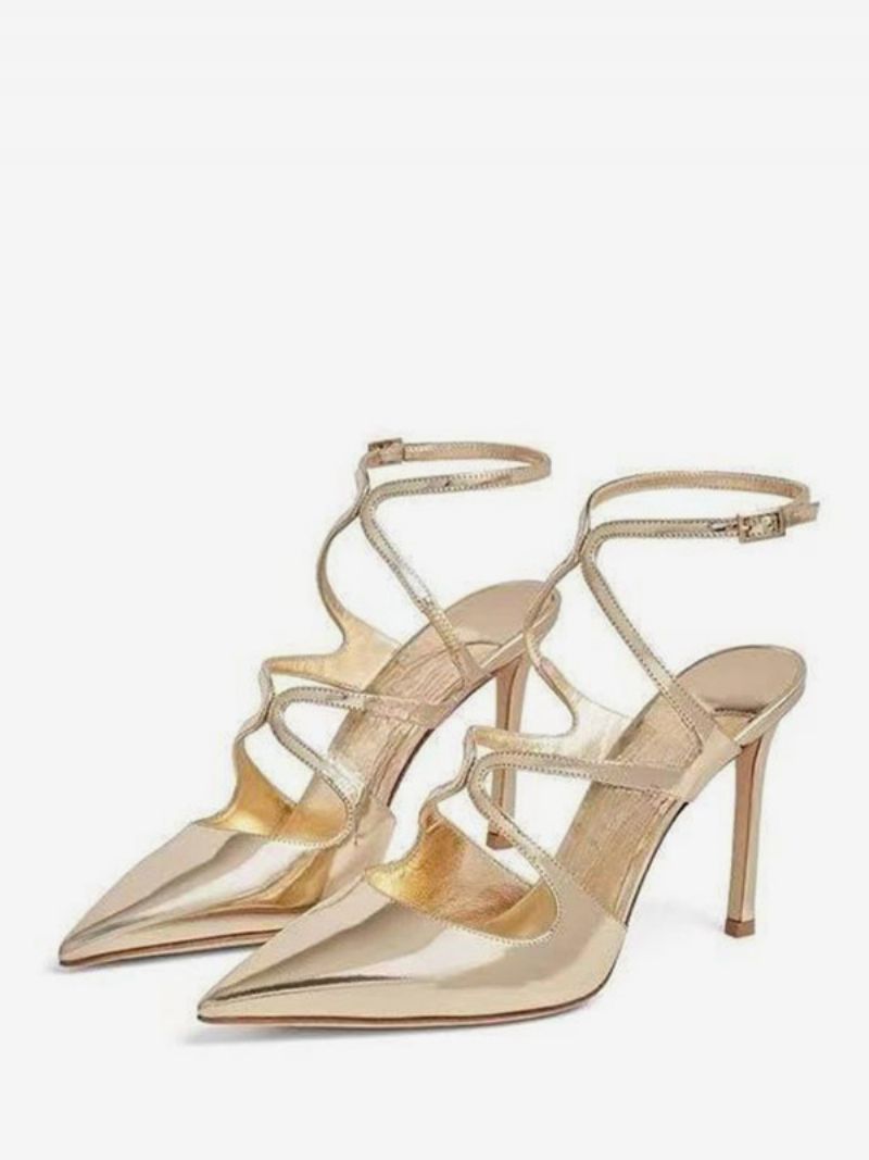 Kvinnors Svarta Högklackade Spetsiga Tå Stilettklackar Med Strappy Klänning Pumps