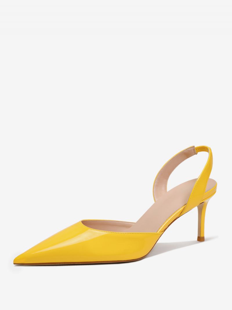 Kvinnors Svarta Klackar Med Spetsad Tå Stilettklack Slingback Pumps - Gul