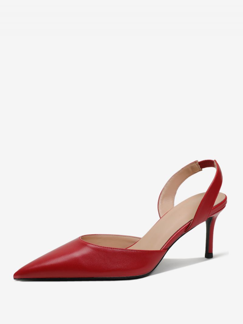 Kvinnors Svarta Klackar Med Spetsad Tå Stilettklack Slingback Pumps - Röd