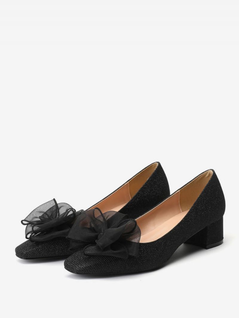 Medel-låga Klackar För Kvinnor Slip-on Bågar Square Toe Pumps Chunky Heel Office & Career Black