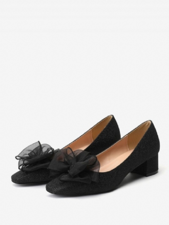 Medel-låga Klackar För Kvinnor Slip-on Bågar Square Toe Pumps Chunky Heel Office & Career Black