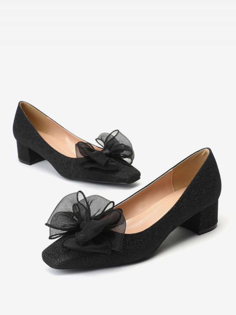 Medel-låga Klackar För Kvinnor Slip-on Bågar Square Toe Pumps Chunky Heel Office & Career Black - Svart