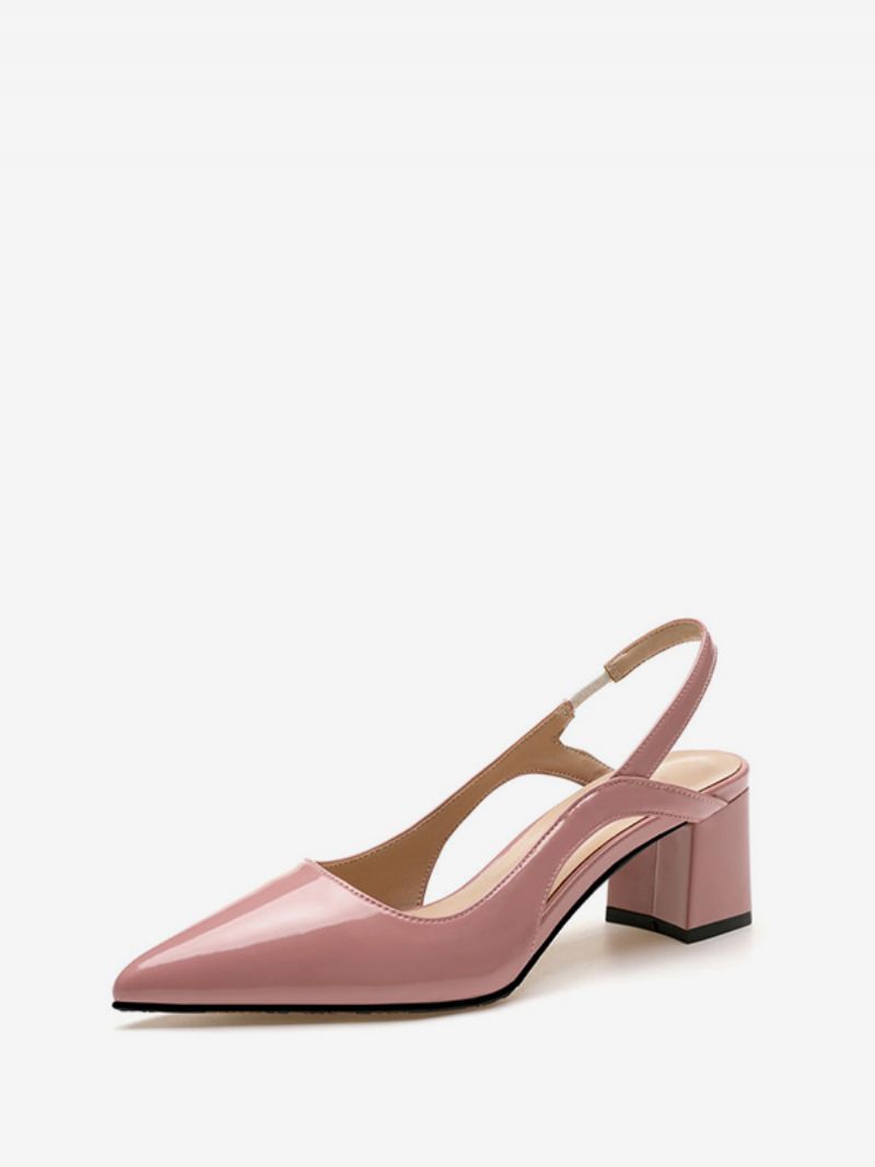 Mellanlåga Klackar För Kvinnor Chic Spetsad Tå Chunky Häl Slip-on Glamorösa Blå Slingback - Rosa