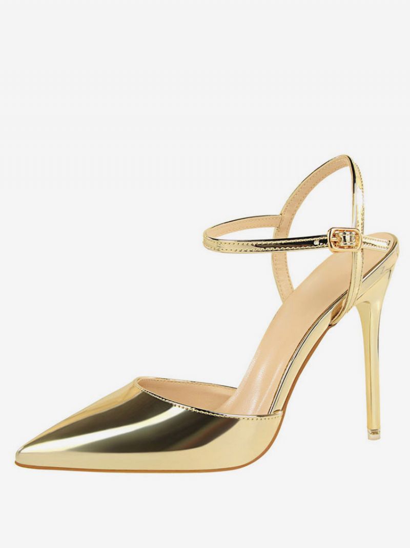 Naken Högklackat Spetsad Tå Slingback Pumps För Kvinnor - Guld