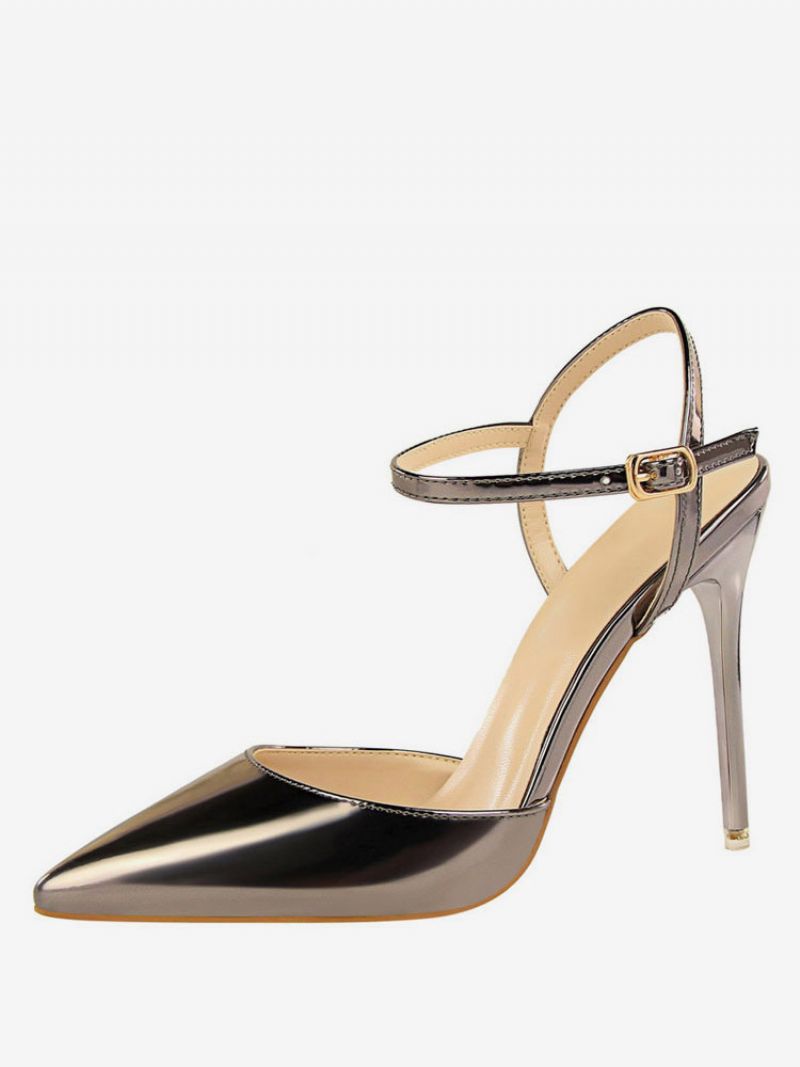 Naken Högklackat Spetsad Tå Slingback Pumps För Kvinnor - Metallic