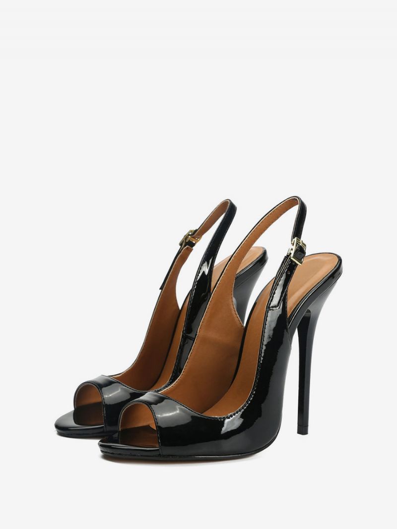 Peep Toe Slingback Heel Pumps För Kvinnor I Svart