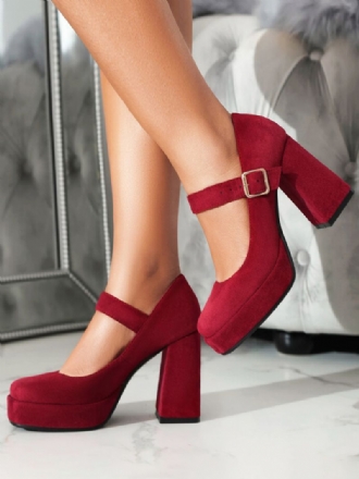 Platform För Kvinnor Pumps Square Toe Chunky Heel Spänne Strappy Mary Jane