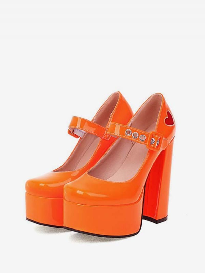 Rött Hjärta För Kvinnor Mary Jane Heels - Orange Röd