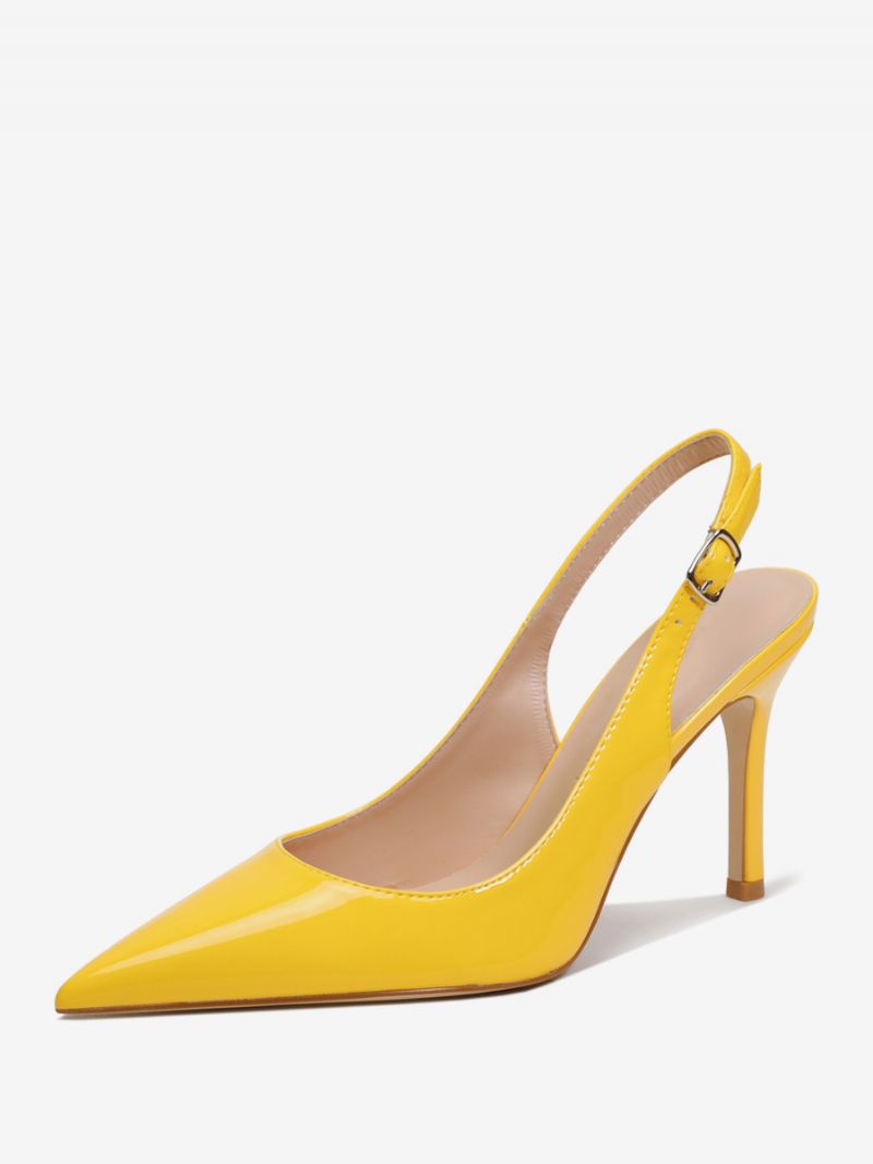 Slingback Klackar För Kvinnor Knappar Stiletto Heel Pumps - Gul