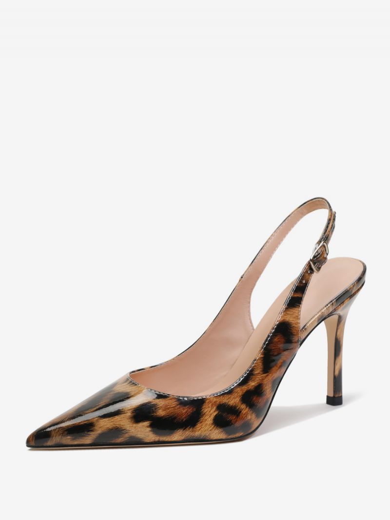 Slingback Klackar För Kvinnor Knappar Stiletto Heel Pumps - Leopard