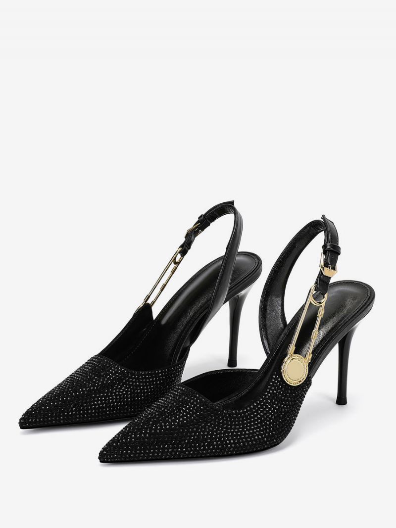 Slingback Klackar För Kvinnor Strass Stilettklack Svart Pumps