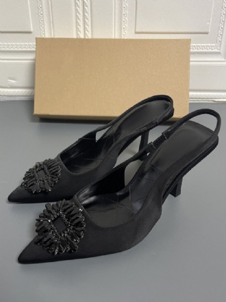 Slingback Klackar För Kvinnor Strass Stiletto Heel Pumps Svart Pu-läder