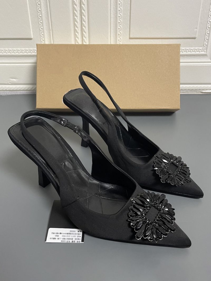 Slingback Klackar För Kvinnor Strass Stiletto Heel Pumps Svart Pu-läder - Svart