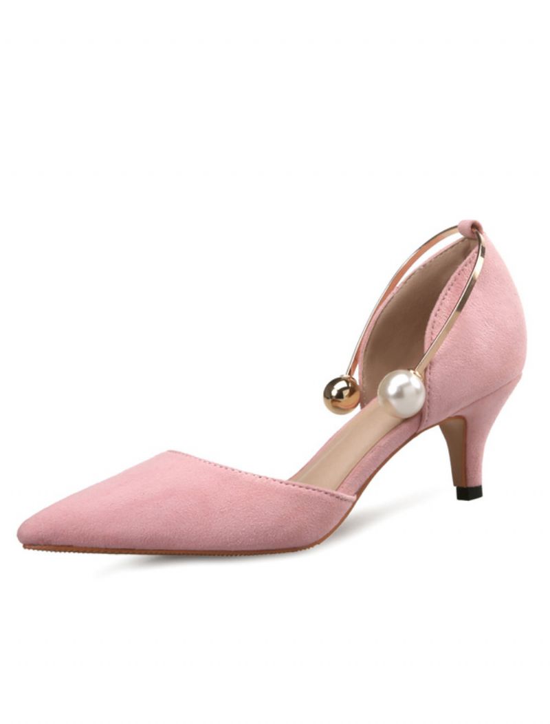 Turkos Kitten Heel D'orsay Pumps Med Pärlor För Kvinnor - Rosa