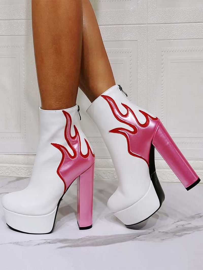 Flame Platform Chunky Heel Ankelboots För Kvinnor