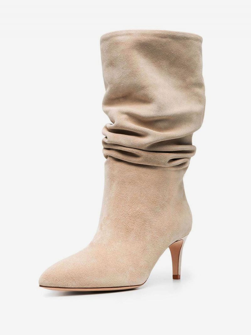 Kvinnor Slouchy Kitten Heel Stövlar Mitten Av Kalven - Ljus Ljusgul