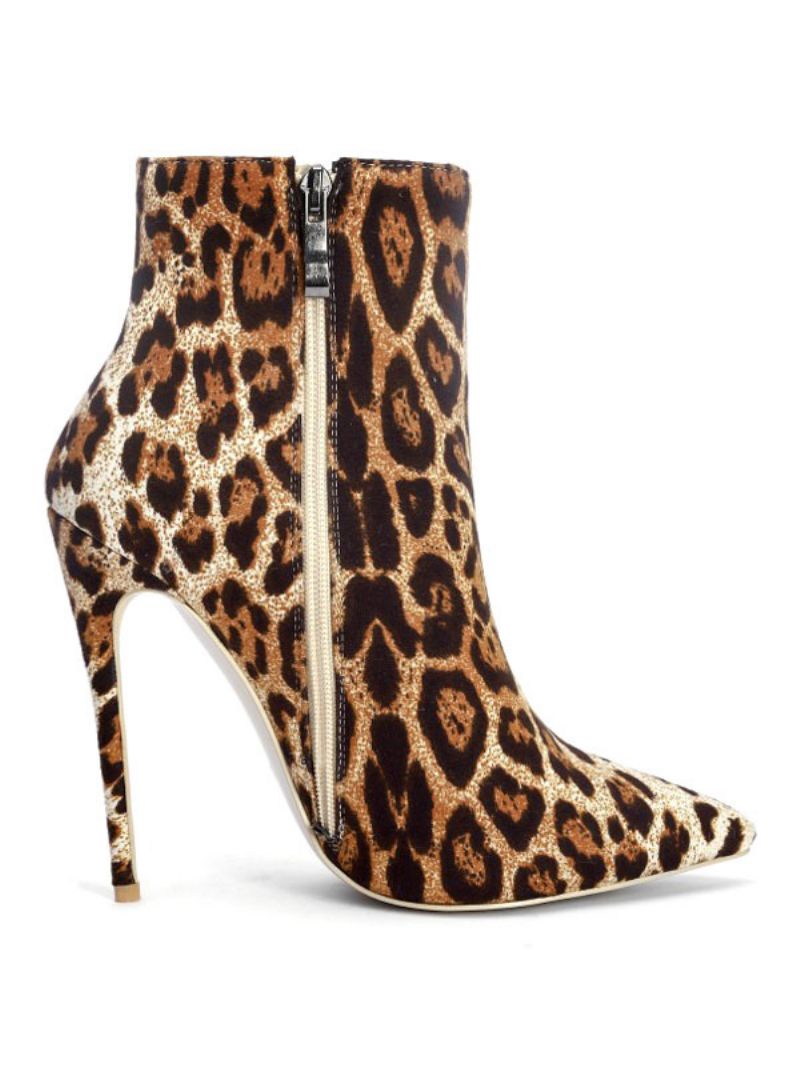 Kvinnor Stövlar Spetsiga Tå Leopardtryck Stilettklack Micro Mocka Övre Högklackat Booties - Leopard