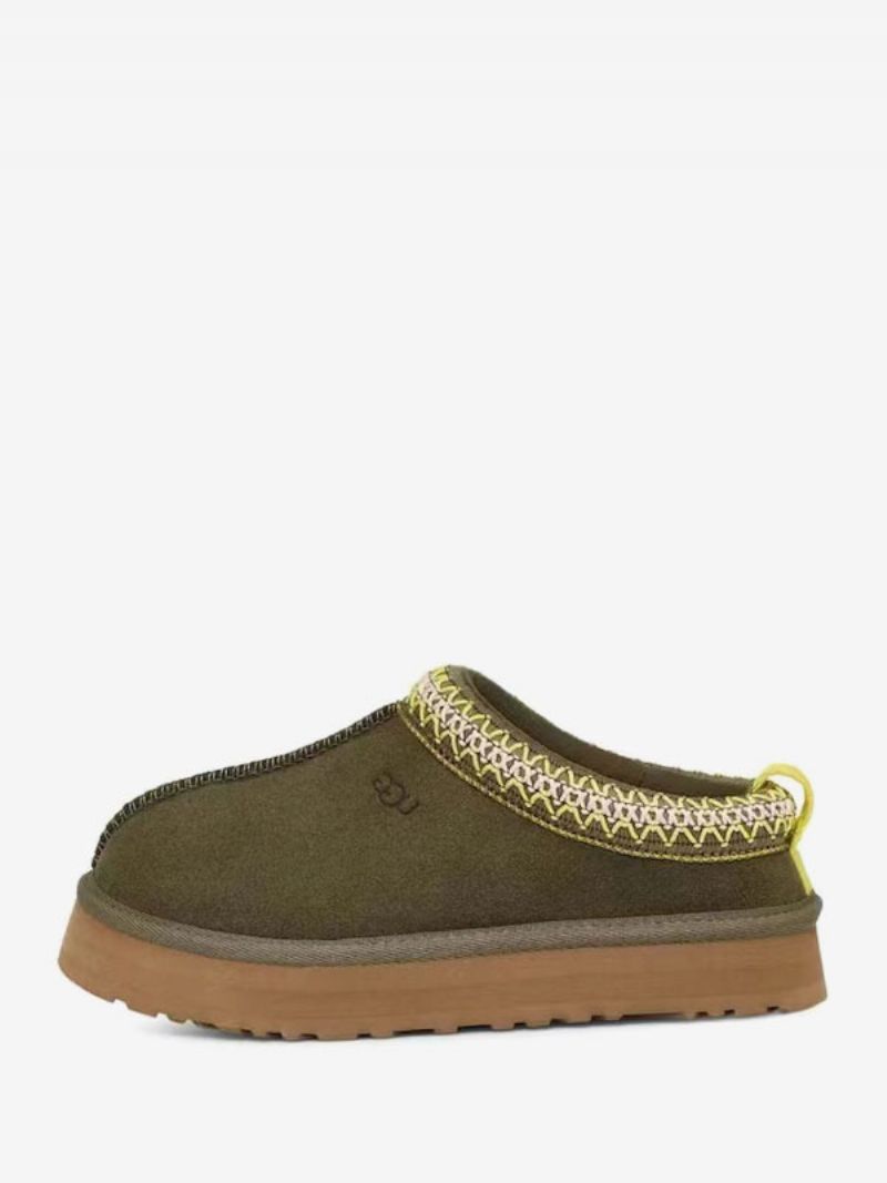 Kvinnor Vintertofflor Flatform Rund Toe Snökängor - Olive