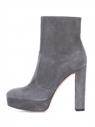 Kvinnors Ankelstövlar Mocka Rund Toe Platform Chunky Heel Booties