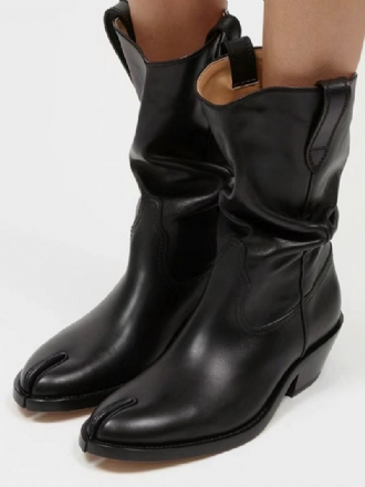 Kvinnors Ankelstövlar Svart Chunky Heel Slouch Toe Booties