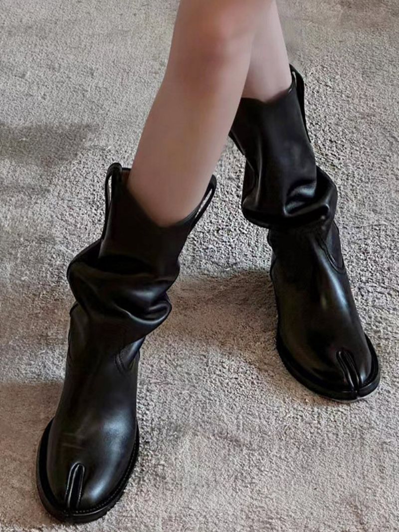 Kvinnors Ankelstövlar Svart Chunky Heel Slouch Toe Booties - Svart