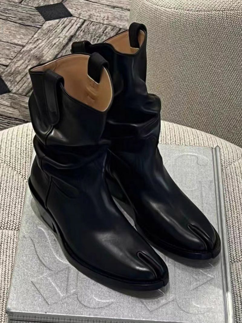 Kvinnors Ankelstövlar Svart Chunky Heel Slouch Toe Booties - Svart