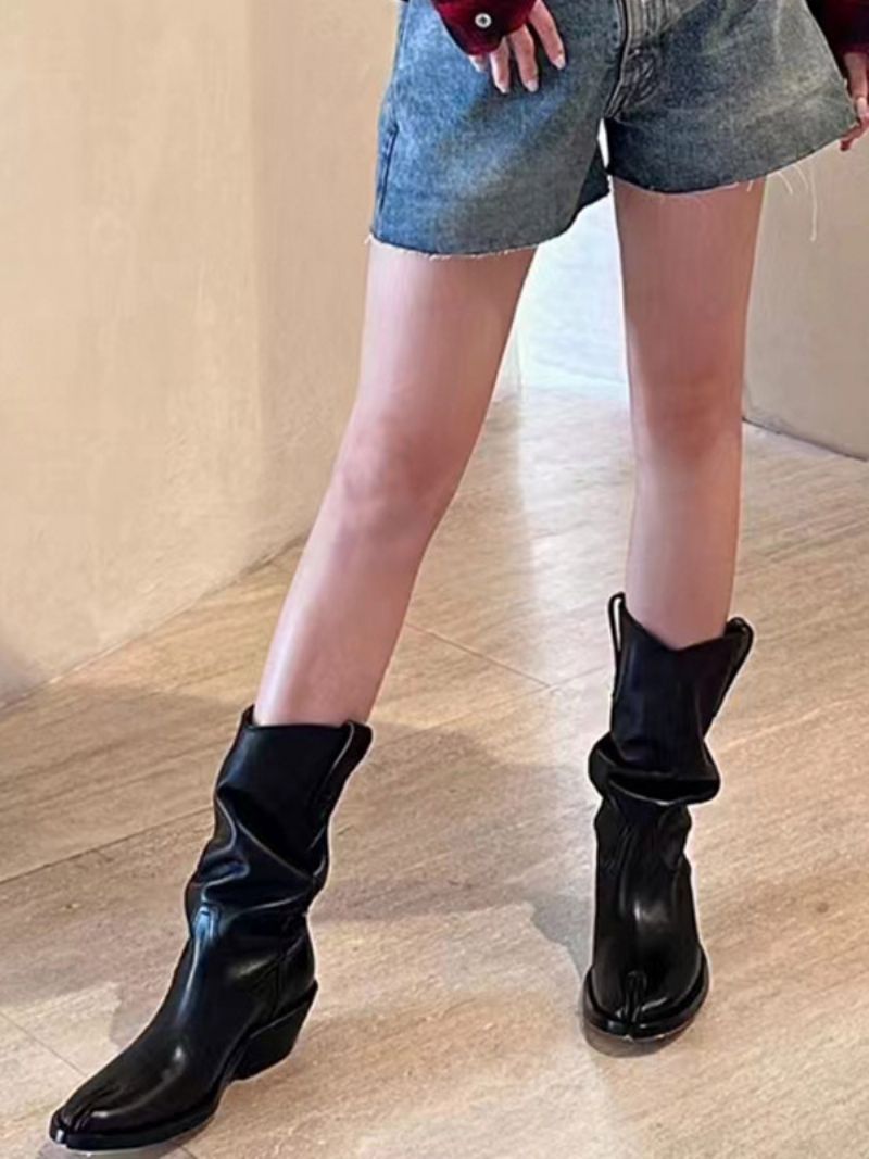 Kvinnors Ankelstövlar Svart Chunky Heel Slouch Toe Booties - Svart