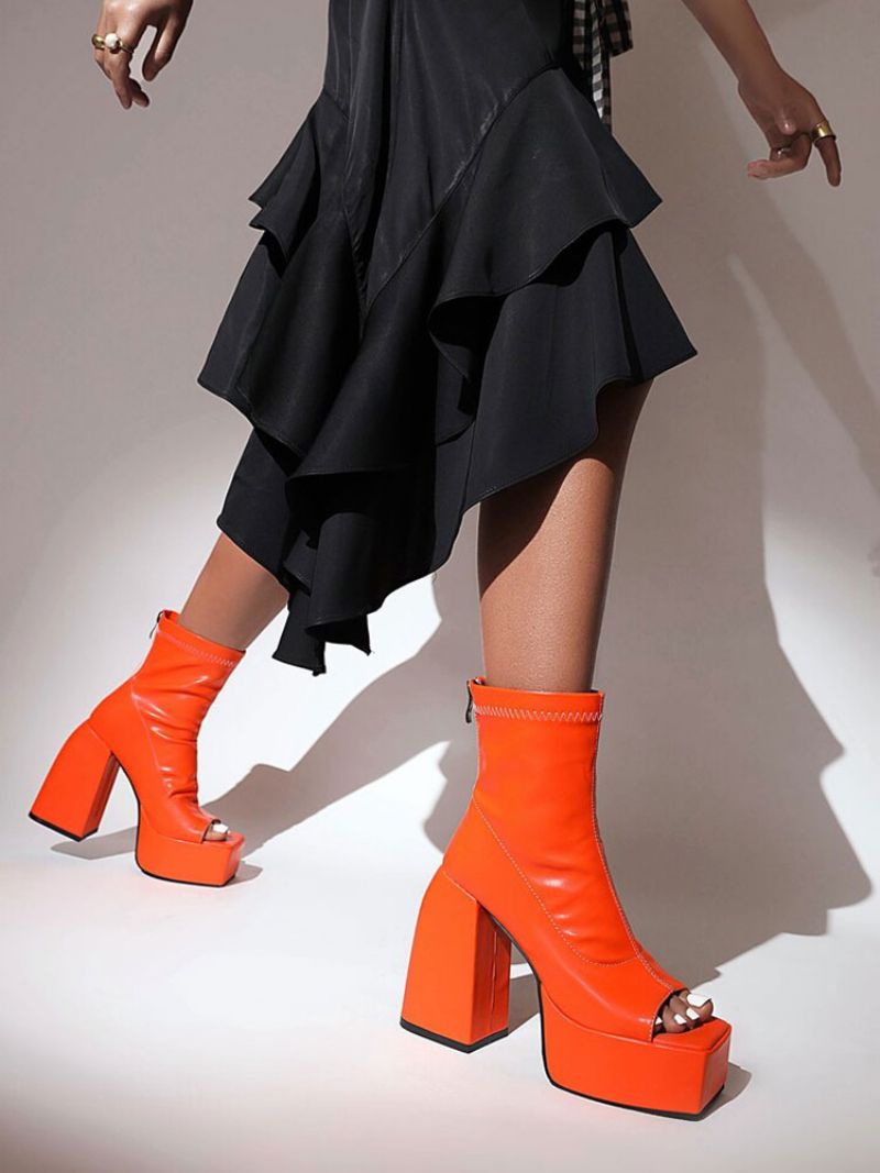 Kvinnors Peep Toe Sommarstövlar Plattform Chunky Heels - Orange