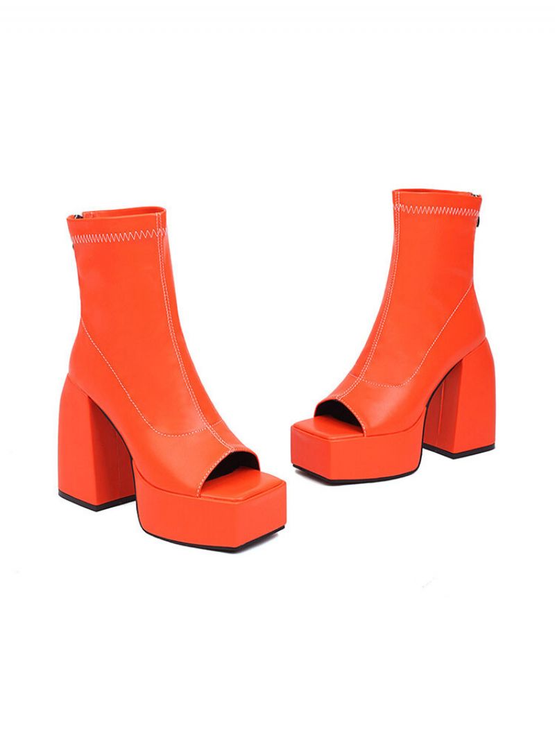 Kvinnors Peep Toe Sommarstövlar Plattform Chunky Heels - Orange