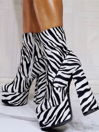 Kvinnors Zebra Platform Chunky Heel Ankelboots