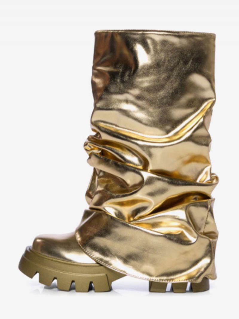 Silver Slouch Stövlar Dam Rund Toe Platta Booties - Guld