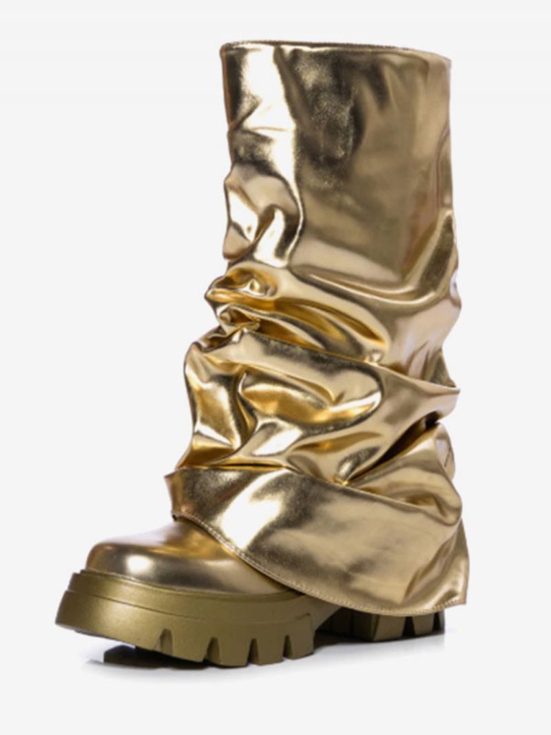 Silver Slouch Stövlar Dam Rund Toe Platta Booties - Guld