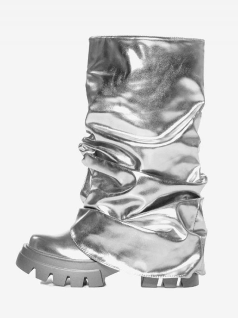 Silver Slouch Stövlar Dam Rund Toe Platta Booties - Silver