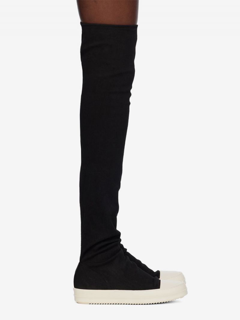 Stövlar Över Knä Dam Rund Toe Strumpa Ruched Thigh High Sneakers - Beige