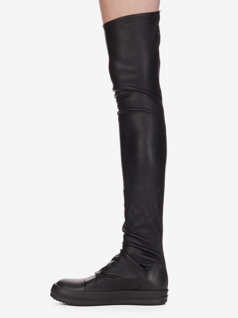 Stövlar Över Knä Dam Rund Toe Strumpa Ruched Thigh High Sneakers - Svart